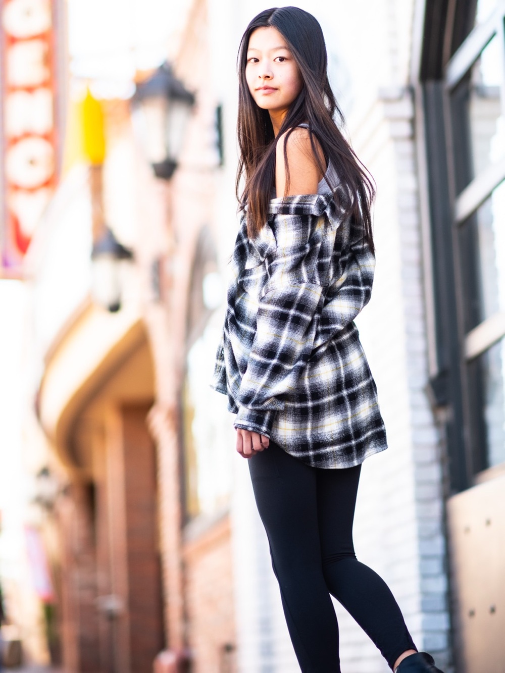 Girls Black & White Plaid Flannel